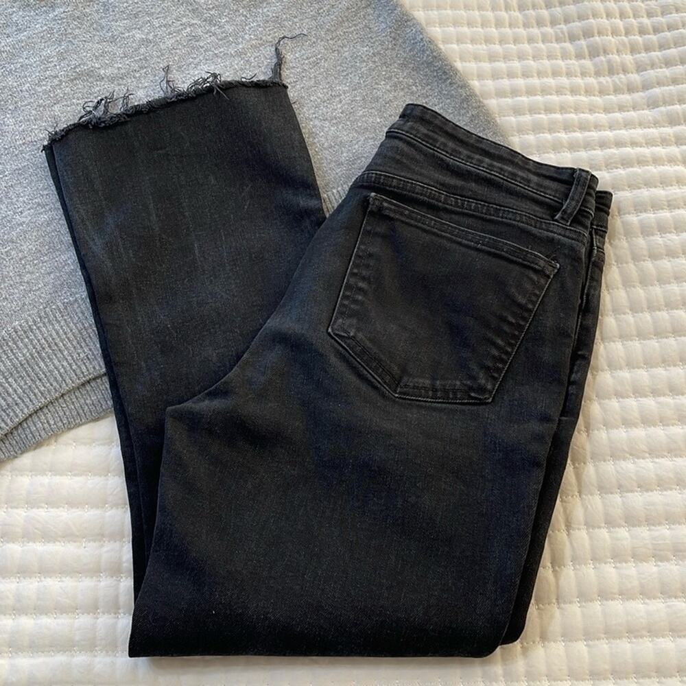 Zara Black Baby Bootcut Raw Hem Ankle Jeans 26" Inseam Size 10